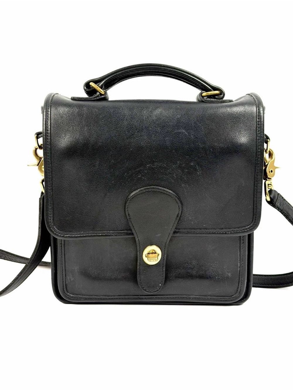 Coach Black Leather Top-Handle Crossbody with Gold Hardware